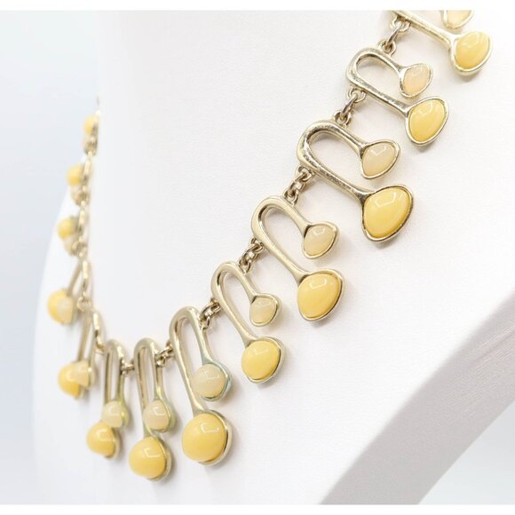 ANN TAYLOR Retro MCM Atomic Style Gold Tone Resin Cabochon Necklace Funky Mod - Picture 4 of 10